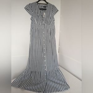 Express Short Sleeve V Neck Plunge 100% Cotton Dress Front Button Design…